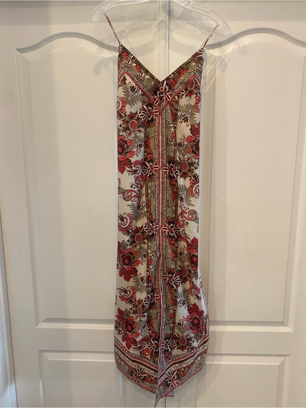 Express Floral Paisley Maxi Slip Dress in Red and Cream